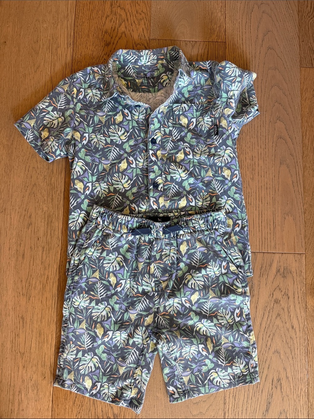 Boys Eddie Bauder Tropical Leaf Short Set - Green & Blue Print